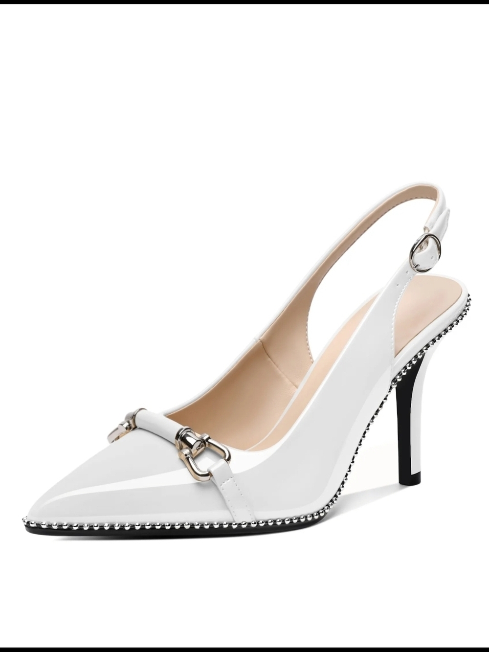 Women Beaded Pumps High Heel Slingback Pointed Toe Slip On Stilettos Ankle Strap